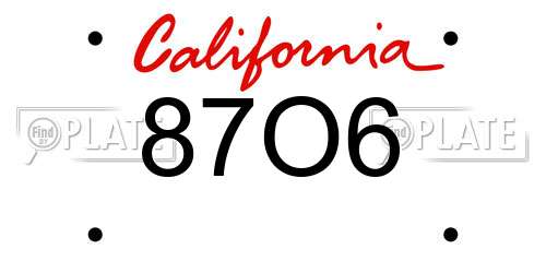 87O6 California License Plate