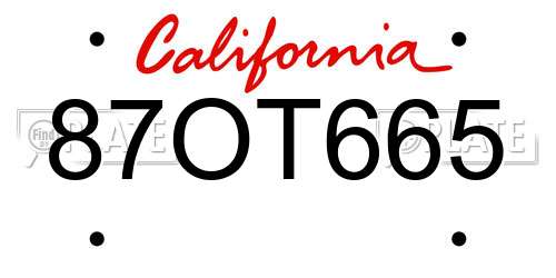 87OT665 California License Plate