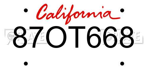87OT668 California License Plate