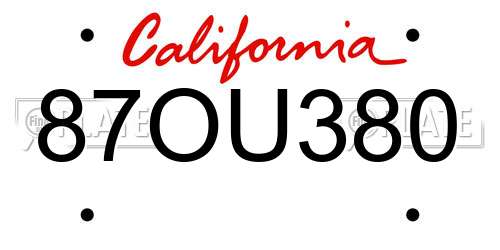 87OU380 California License Plate