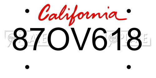 87OV618 California License Plate