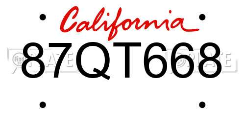 87QT668 California License Plate