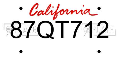 87QT712 California License Plate