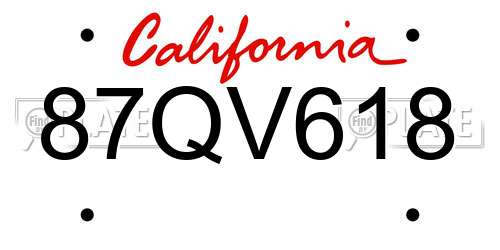 87QV618 California License Plate