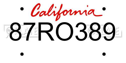 87RO389 California License Plate