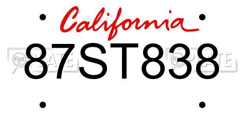 87ST838 California License Plate
