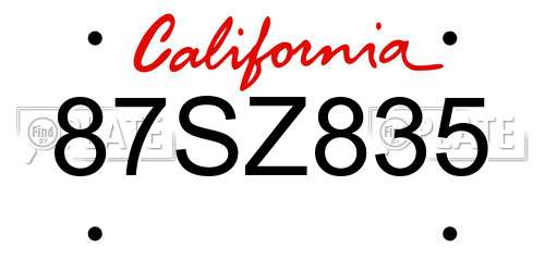 87SZ835 California License Plate