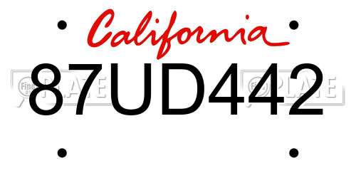 87UD442 California License Plate