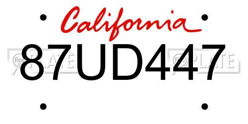 87UD447 California License Plate