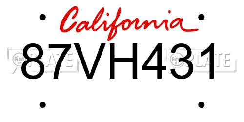 87VH431 California License Plate
