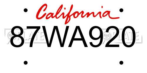 87WA920 California License Plate