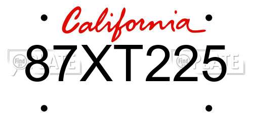 87XT225 California License Plate