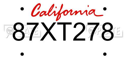 87XT278 California License Plate