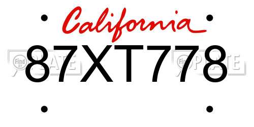 87XT778 California License Plate
