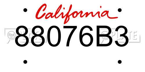 88076B3 California License Plate
