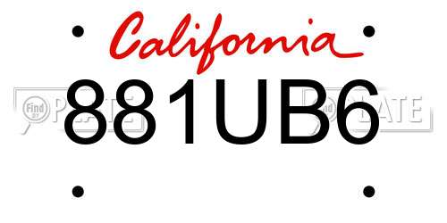 881UB6 California License Plate