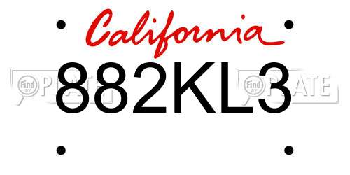 882KL3 California License Plate