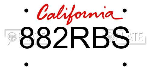 882RBS California License Plate