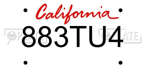 883TU4 California License Plate