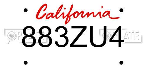 883ZU4 California License Plate