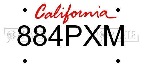 884PXM California License Plate