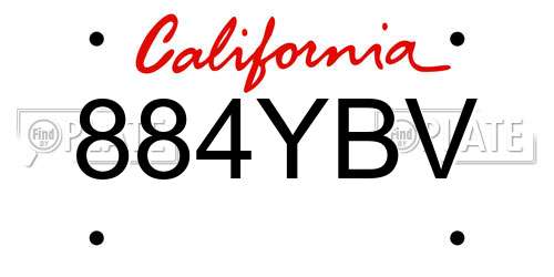 884YBV California License Plate