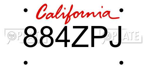 884ZPJ California License Plate