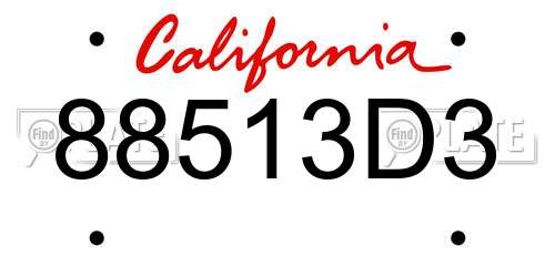 88513D3 California License Plate