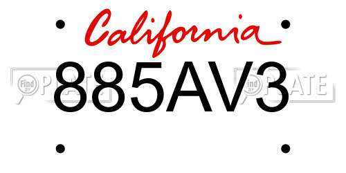 885AV3 California License Plate