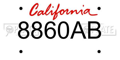 8860AB California License Plate
