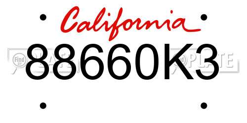88660K3 California License Plate