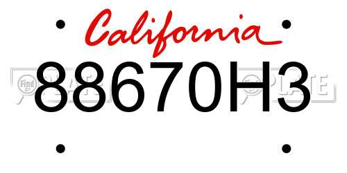 88670H3 California License Plate