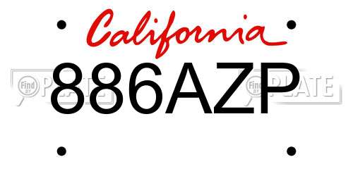 886AZP California License Plate
