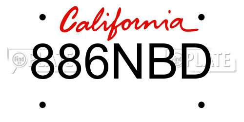 886NBD California License Plate