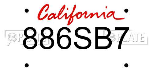 886SB7 California License Plate