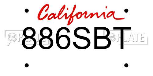 886SBT California License Plate