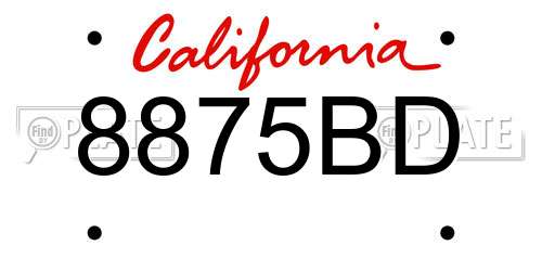 8875BD California License Plate