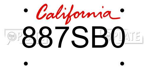 887SB0 California License Plate