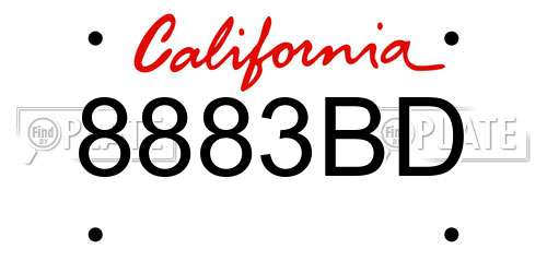 8883BD California License Plate