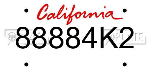 88884K2 California License Plate