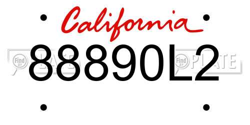 88890L2 California License Plate