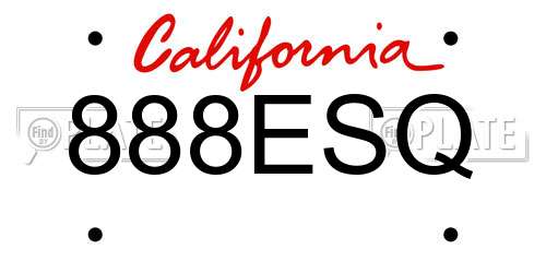 888ESQ California License Plate