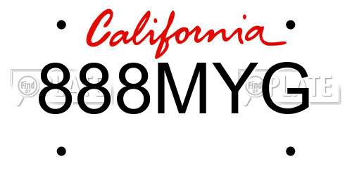 888MYG California License Plate