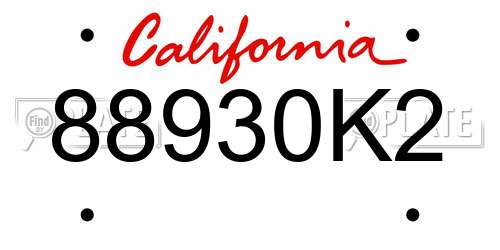 88930K2 California License Plate