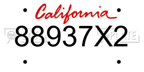 88937X2 California License Plate