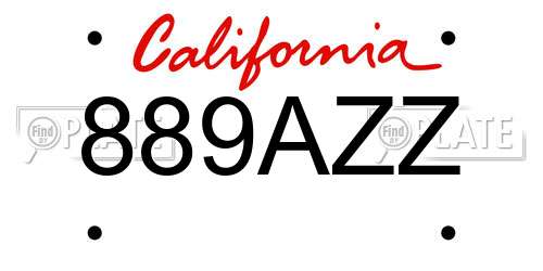889AZZ California License Plate