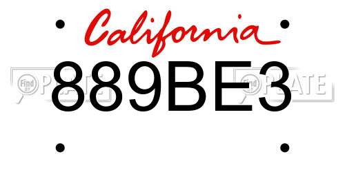 889BE3 California License Plate