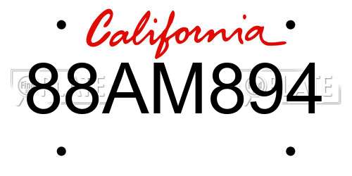 88AM894 California License Plate