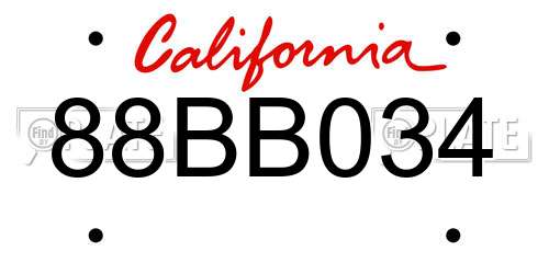 88BB034 California License Plate