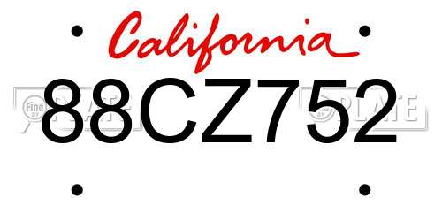 88CZ752 California License Plate